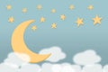 3d illustration. Sweet softness lullaby color moon, twinkle star and clouds background for bedtime or any design