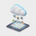 3d illustration of a tablet displaying photos syncing with a cloud storage icon, representing digital backup Royalty Free Stock Photo