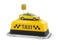 3d Illustration of taxi car on the Shield taxi isolated white background Royalty Free Stock Photo