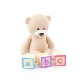 3d illustration of teddy bear with abc blocks Royalty Free Stock Photo