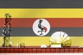 3D illustration Telecommunications in countries with the flag of Uganda