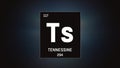 Tennessine as Element 117 of the Periodic Table 3D illustration on grey background