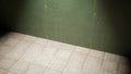 Rusty green room with a spotlight light above. Green walls and tiles on the floor Royalty Free Stock Photo