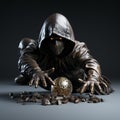 3D illustration of a thief stealing prey, a villain in motion with stolen goods. Royalty Free Stock Photo