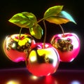 3d illustration of three cherries in red, green and yellow Generative AI