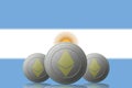 3D ILLUSTRATION Three ETHEREUM cryptocurrency with ARGENTINA flag on background