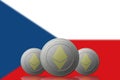 3D ILLUSTRATION Three ETHEREUM cryptocurrency with Czech Republic flag on background