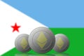 3D ILLUSTRATION Three ETHEREUM cryptocurrency with Djibouti Yibuti flag on background