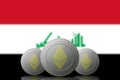 3D ILLUSTRATION Three ETHEREUM cryptocurrency with Irak flag on background