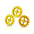 3d illustration of three golden gear wheels