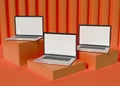 3D Illustration. Three laptops with blank screen.