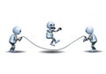 3d illustration of three little robot the kids playing skipping jumping rope Royalty Free Stock Photo