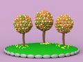 3d illustration. Three plasticine tree on a pink background