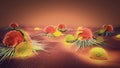 3d illustration of cancer cells and lymphocytes Royalty Free Stock Photo