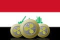 3D ILLUSTRATION Three RIPPLE cryptocurrency with Irak flag on background