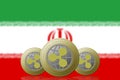 3D ILLUSTRATION Three RIPPLE cryptocurrency with Iran flag on background