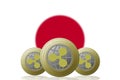 3D ILLUSTRATION Three RIPPLE cryptocurrency with Japan flag on background