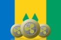 3D ILLUSTRATION Three RIPPLE cryptocurrency with Saint Vincent and the Grenadines flag on background