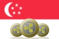 3D ILLUSTRATION Three RIPPLE cryptocurrency with Singapore flag on background