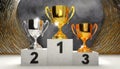 Three Trophies or Cups on the Podium of the Winners - Generative Ai