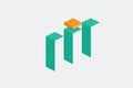 3D Illustration of three unfinished closed rectangular cubes