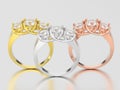 3D illustration three yellow, rose and white gold three stone di Royalty Free Stock Photo