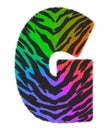 3D illustration Tiger black rainbow print letter G, animal skin fur decorative character G, Tiger 7 colors pattern.