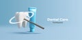 3D illustration of a tooth with blue tooth paste tube and black brush, dental care composition Royalty Free Stock Photo