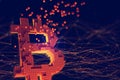 Blockchain. Bitcoin symbol. Futuristic concept of mining cryptocurrency