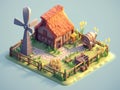 3D illustration of traditional western farmhouse and isolated on plain background.