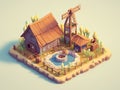 3D illustration of traditional western farmhouse and isolated on plain background.
