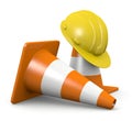 3d illustration traffic cone with protective helmet Royalty Free Stock Photo