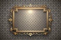 3D Illustration, Translucent Panel on a Dark Gray Ornamental Background, Gold Frames and Beige Ornament Royalty Free Stock Photo