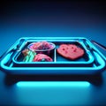 3d illustration of a tray with ice cream and cookies in neon light Generative AI Royalty Free Stock Photo