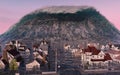 Tsunami wave apocalyptic water view urban flood Storm. 3D illustration