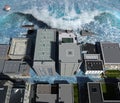 Tsunami wave apocalyptic water view urban flood Storm. 3D illustration Royalty Free Stock Photo