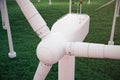 3d illustration, turbine on the grass with sunset sky background. Concept alternative electricity source. Eco energy