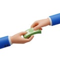 Two cartoon hands exchanging a stack of green banknotes on a white background money cash Royalty Free Stock Photo