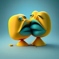 3d illustration of two cartoon monsters hugging each other on blue background