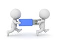 3D illustration of two characters carrying a large usb stick
