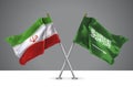 3D illustration of Two Crossed Flags of Iran and KSA