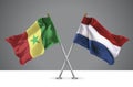 3D illustration of Two Crossed Flags of Netherlands and Senegal