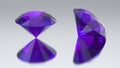 3D illustration two diamond purple tanzanite with reflection Royalty Free Stock Photo