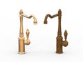 3D illustration two different unsuitable broken rusty vintage old faucet and new cooper faucet