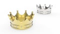 3D illustration two gold and crown tiaras with diamonds