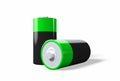 3D Illustration - Two green black batteries on white Background