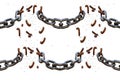 3d Illustration of two iron chains broken by force pressure factor.