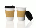 3D Illustration of two paper coffee cup with plastic lid Royalty Free Stock Photo