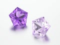 3D illustration two purple pentagon diamonds stones