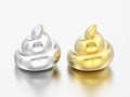 3D illustration two realistic silver and gold chrome poops